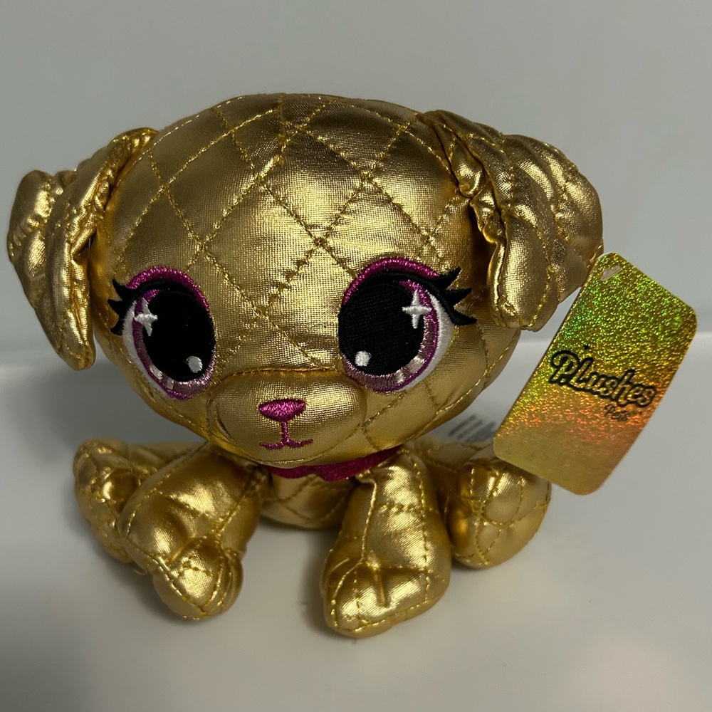 Gund Quilted Gold Puppy Plushes Pets with Pink Eye Accents